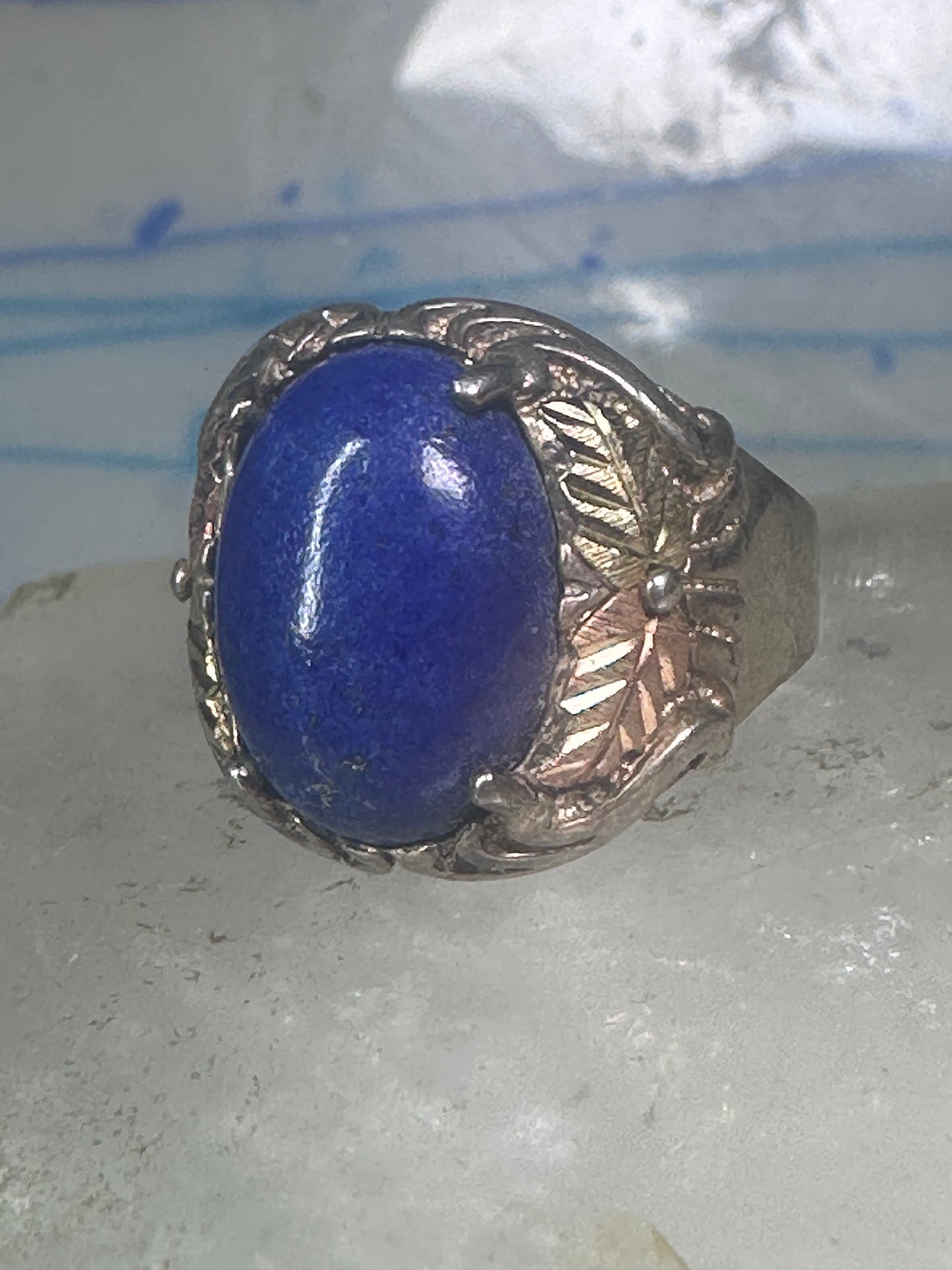 Black Hills Gold ring blue lapis leaves band size 7 sterling silver women men