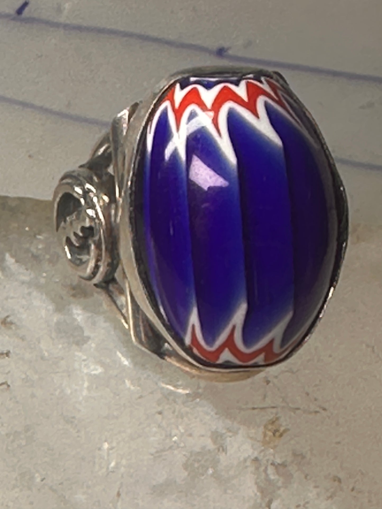 African trade bead ring size 7.75 Gye Nyame  sterling silver women