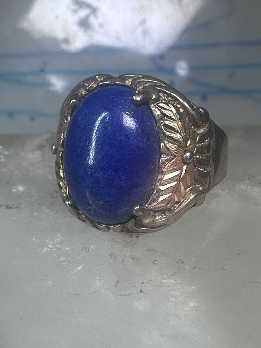 Black Hills Gold ring blue lapis leaves band size 7 sterling silver women men