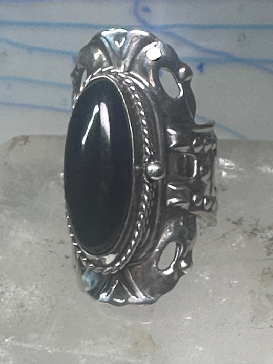 Onyx poison ring long Taxco Mexican adj size 9 sterling silver women