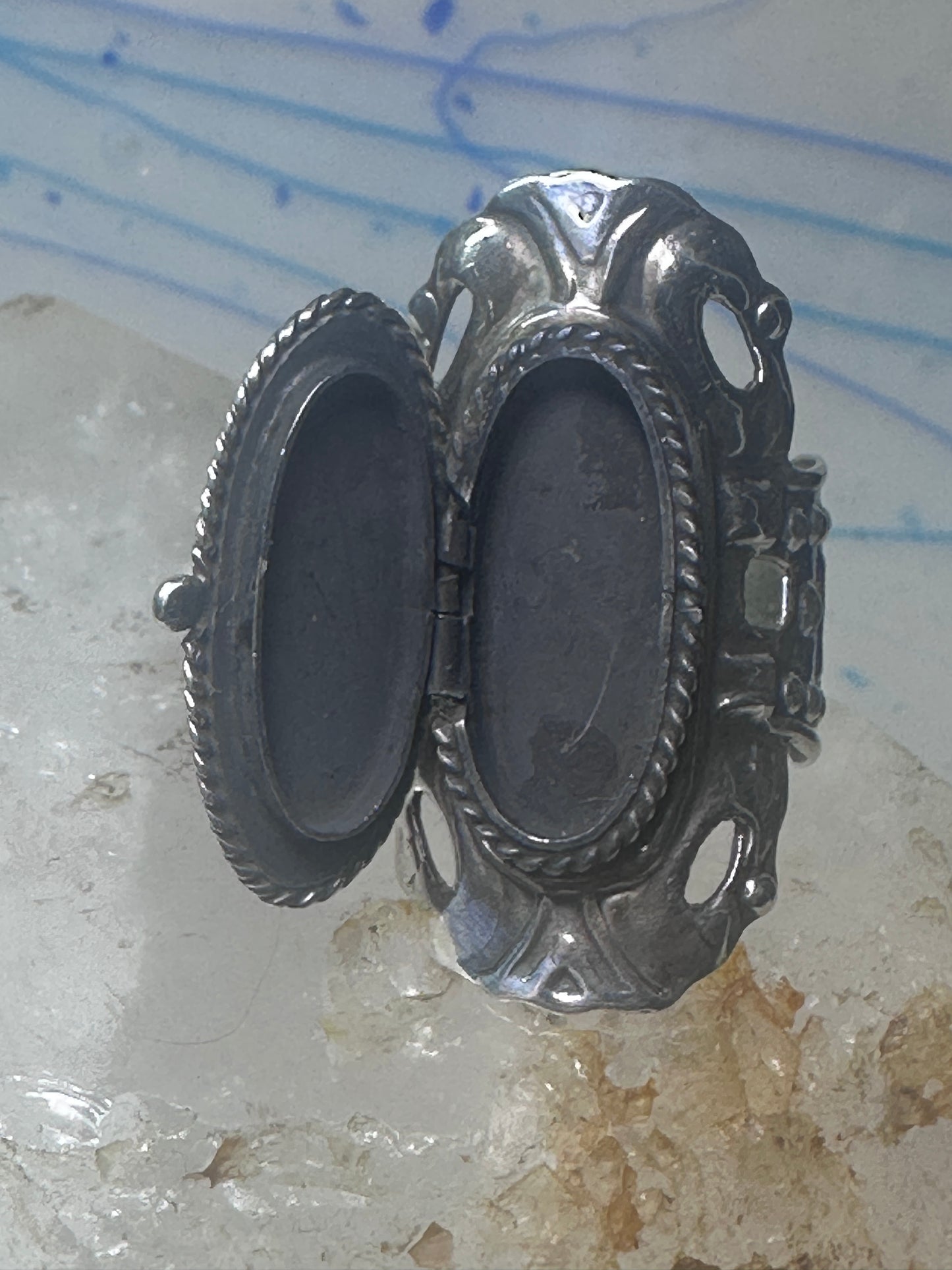 Onyx poison ring long Taxco Mexican adj size 9 sterling silver women