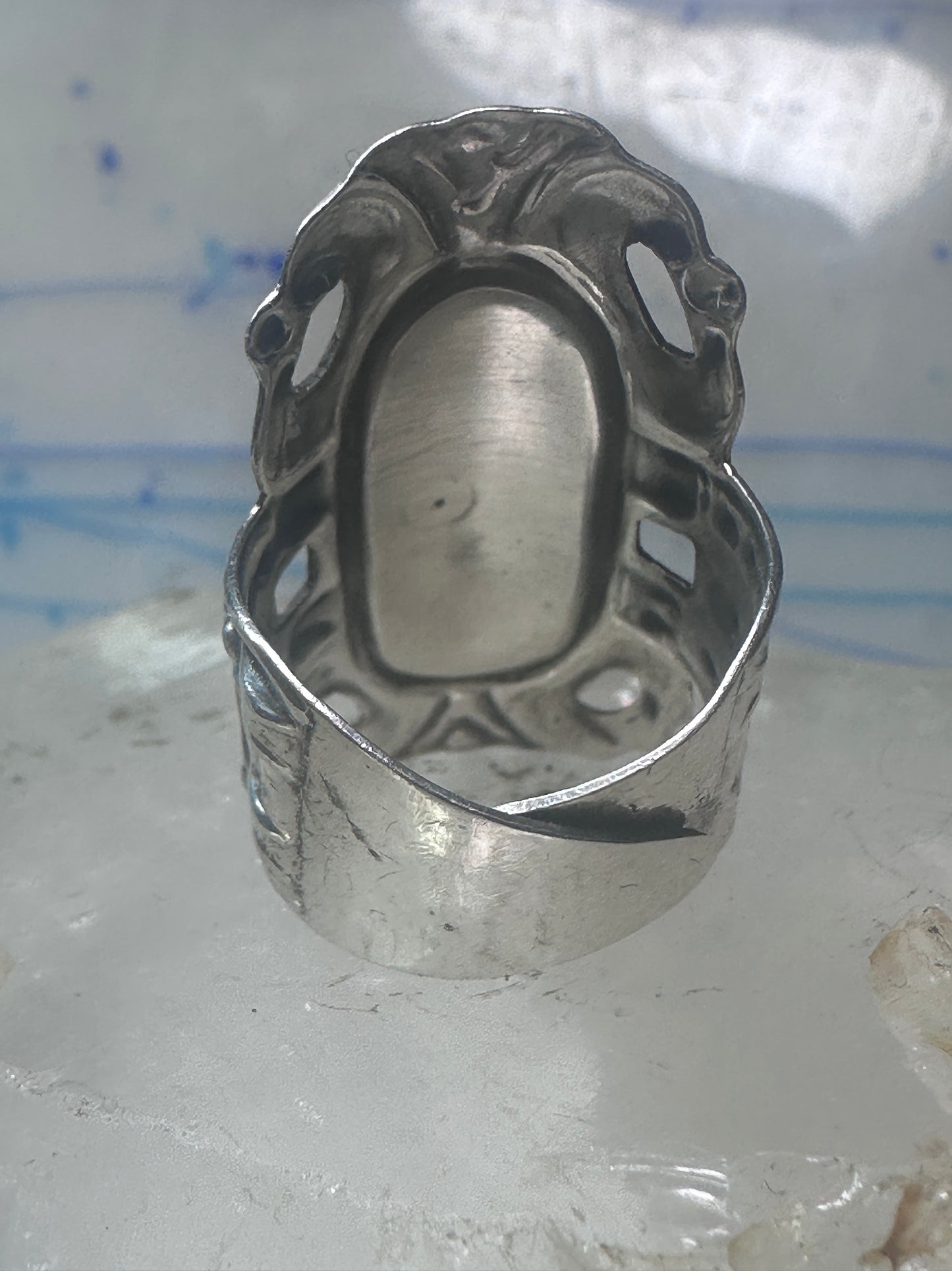 Onyx poison ring long Taxco Mexican adj size 9 sterling silver women