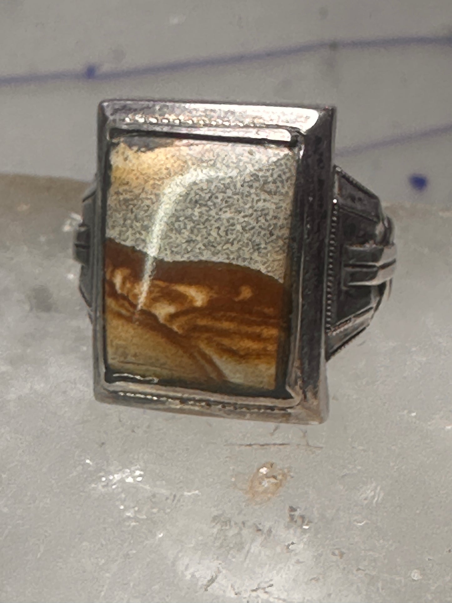 Art Deco jasper ring size 6.50 sterling silver women