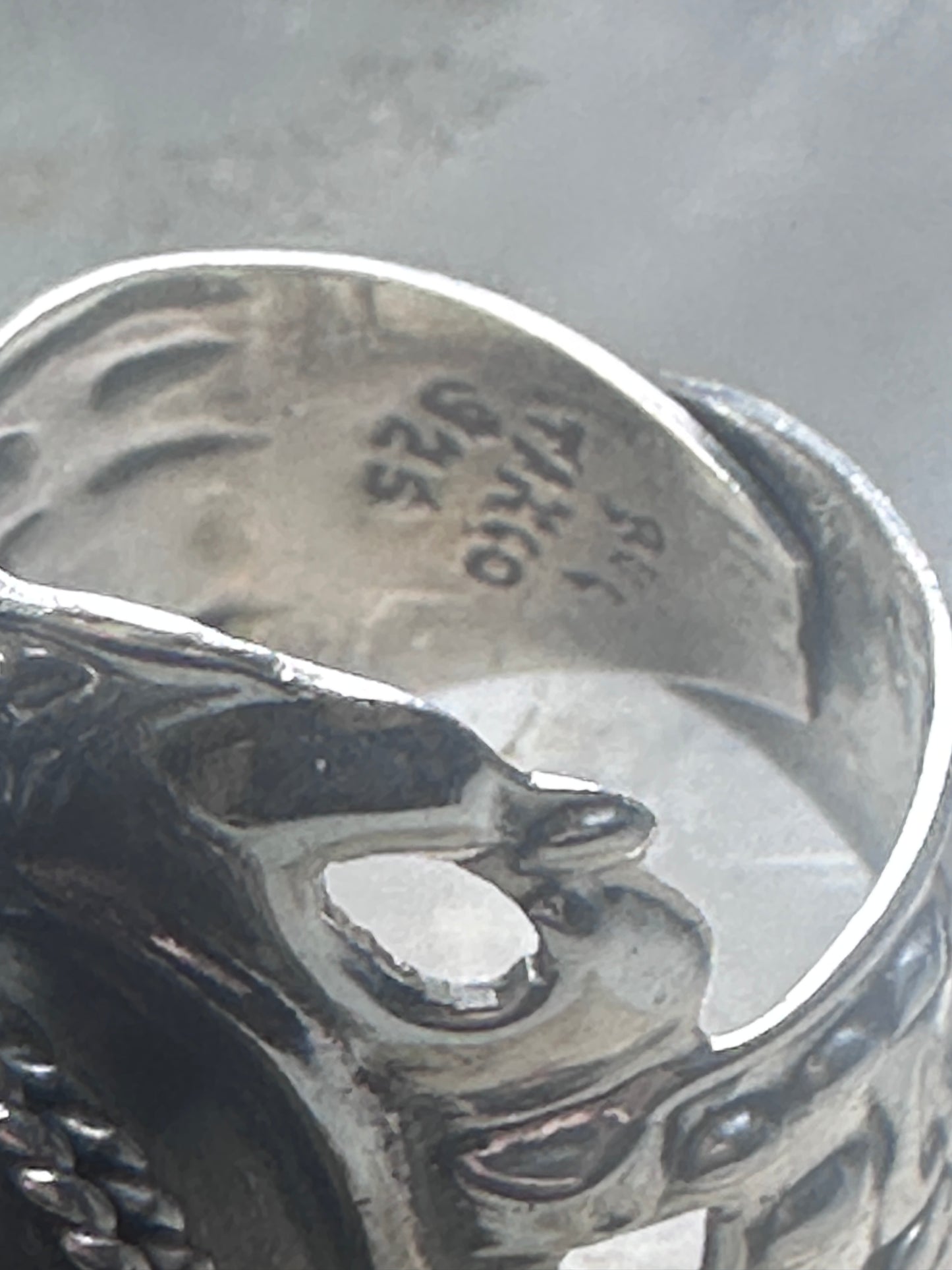 Onyx poison ring long Taxco Mexican adj size 9 sterling silver women