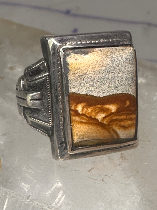 Art Deco jasper ring size 6.50 sterling silver women