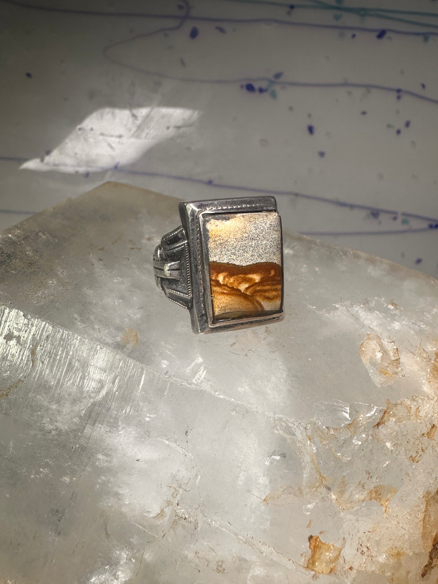 Art Deco jasper ring size 6.50 sterling silver women
