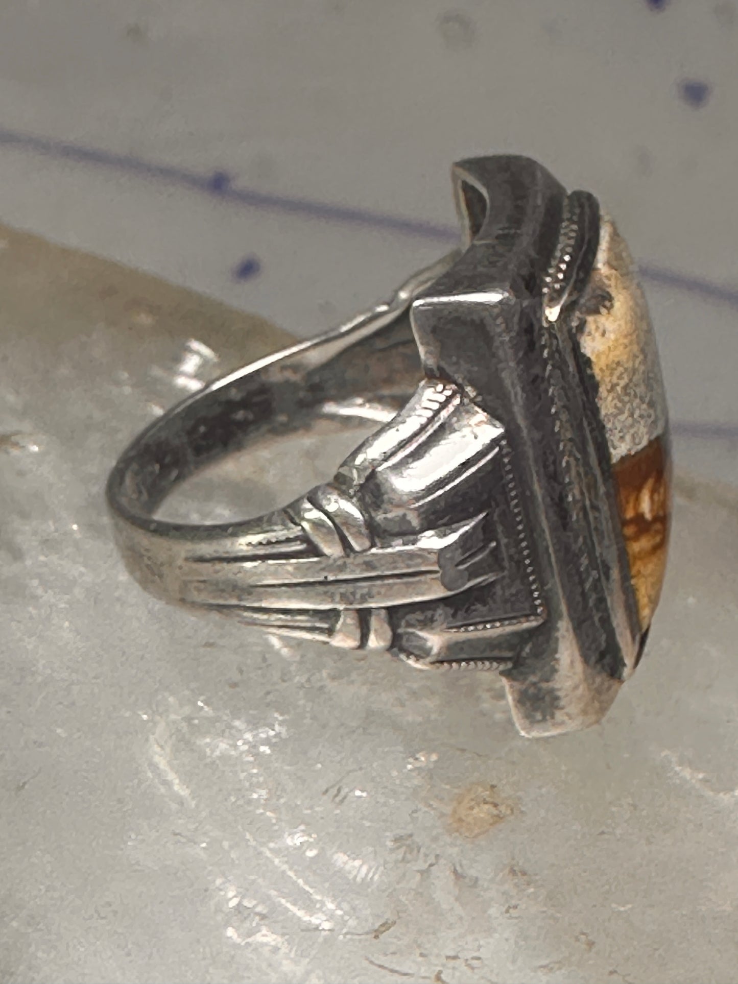 Art Deco jasper ring size 6.50 sterling silver women