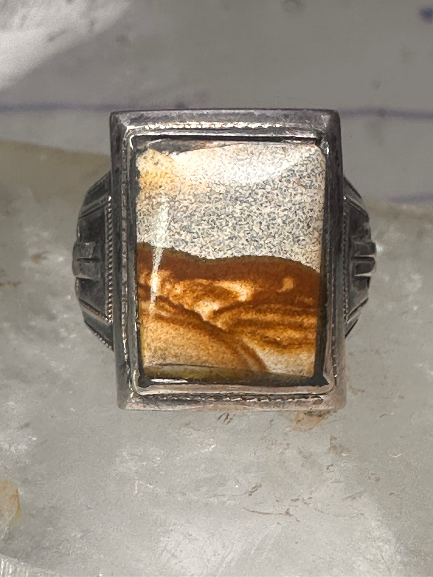 Art Deco jasper ring size 6.50 sterling silver women