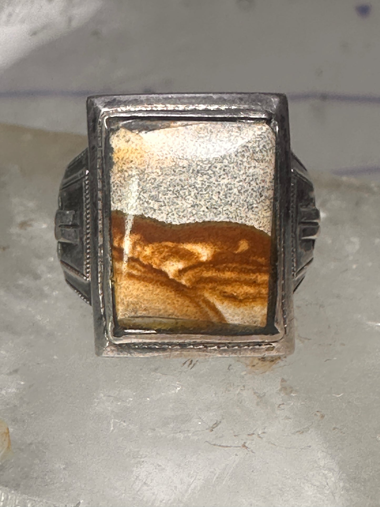 Art Deco jasper ring size 6.50 sterling silver women