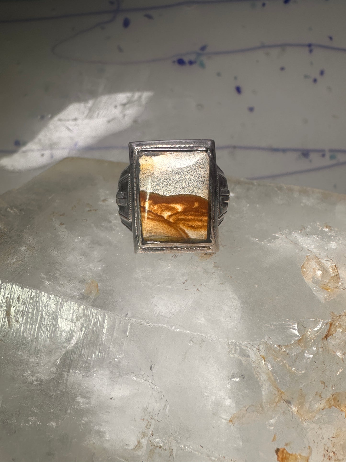 Art Deco jasper ring size 6.50 sterling silver women