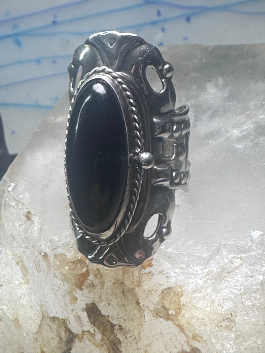 Onyx poison ring long Taxco Mexican adj size 9 sterling silver women