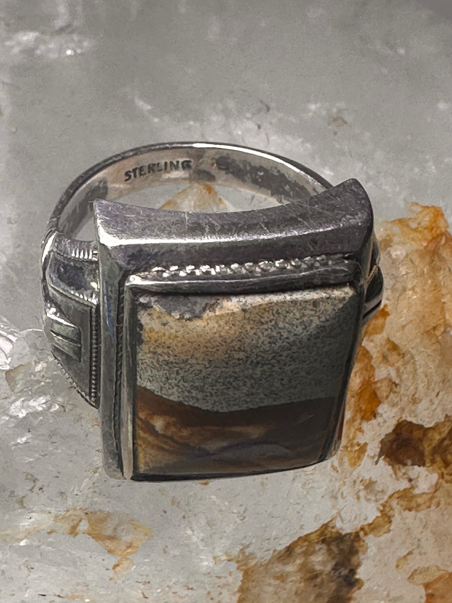 Art Deco jasper ring size 6.50 sterling silver women