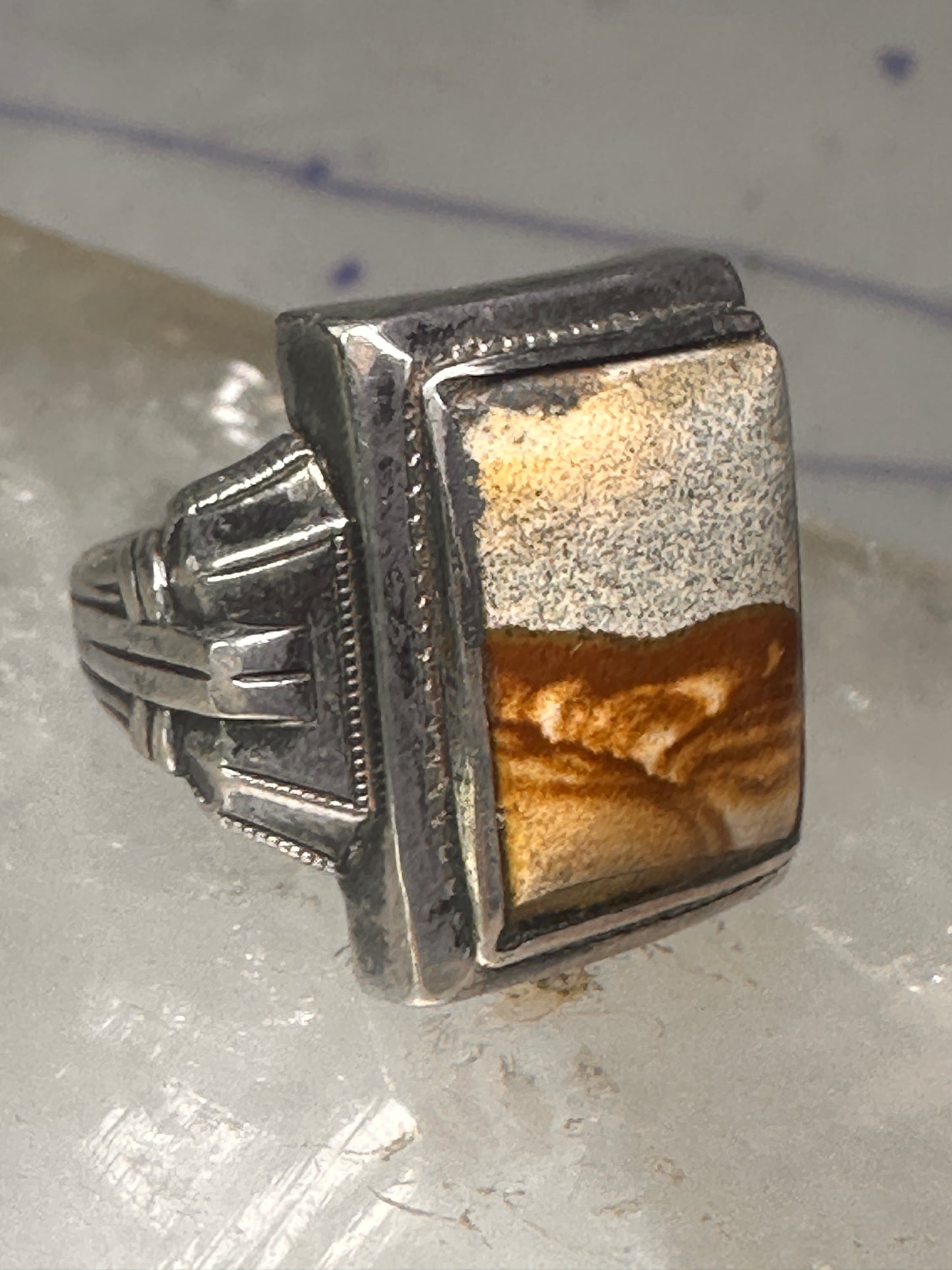 Art Deco jasper ring size 6.50 sterling silver women