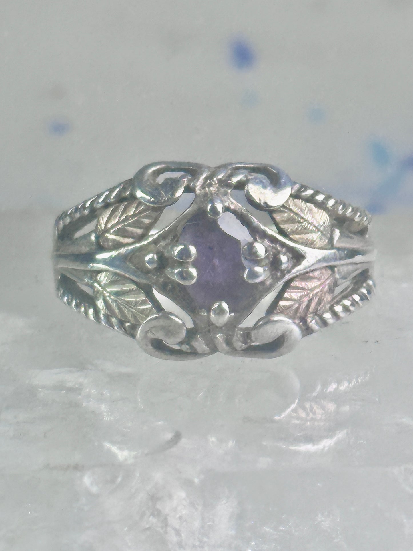Black Hills Gold ring wedding band amethyst leaves size 8 sterling silver women