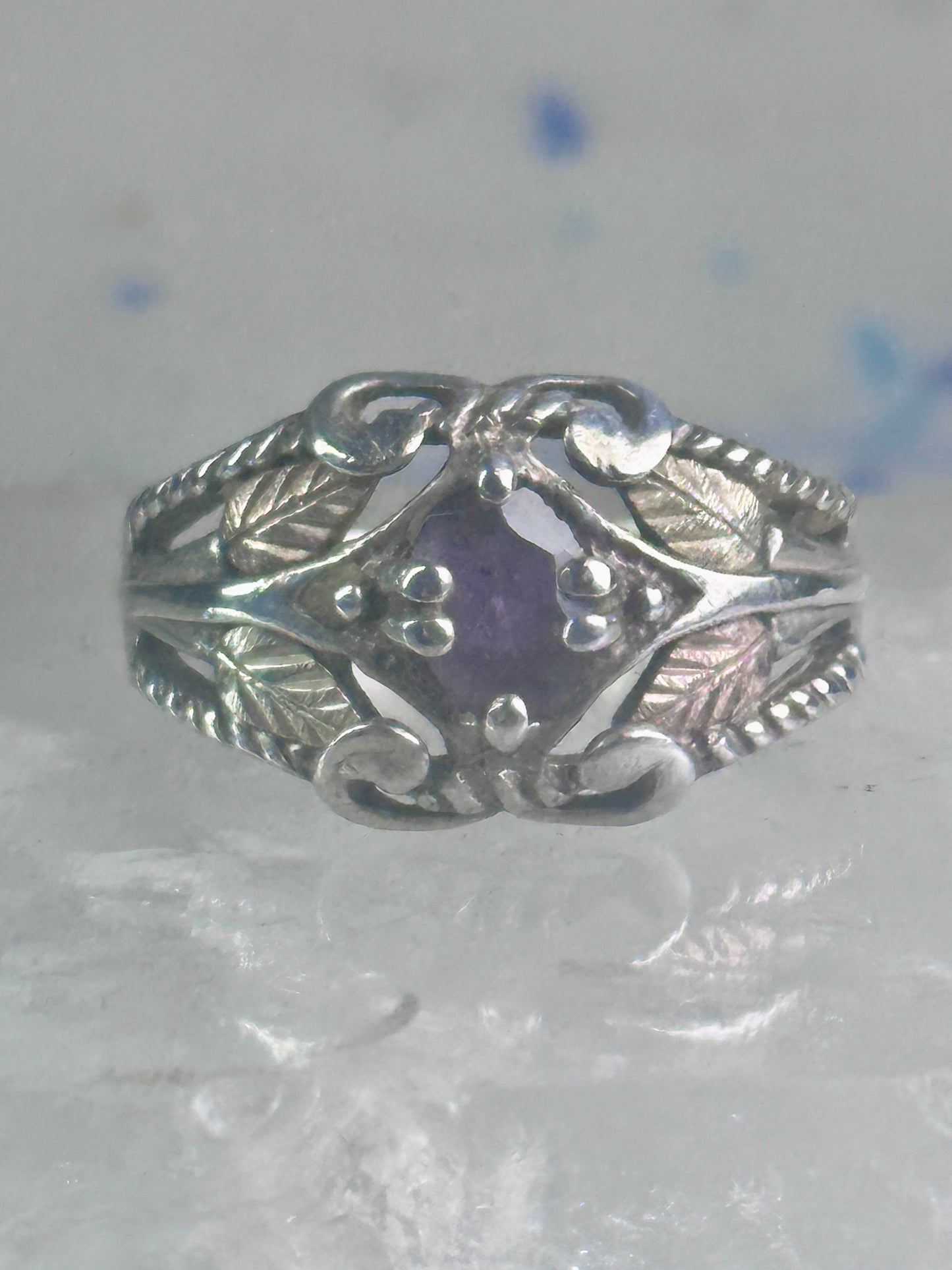 Black Hills Gold ring wedding band amethyst leaves size 8 sterling silver women