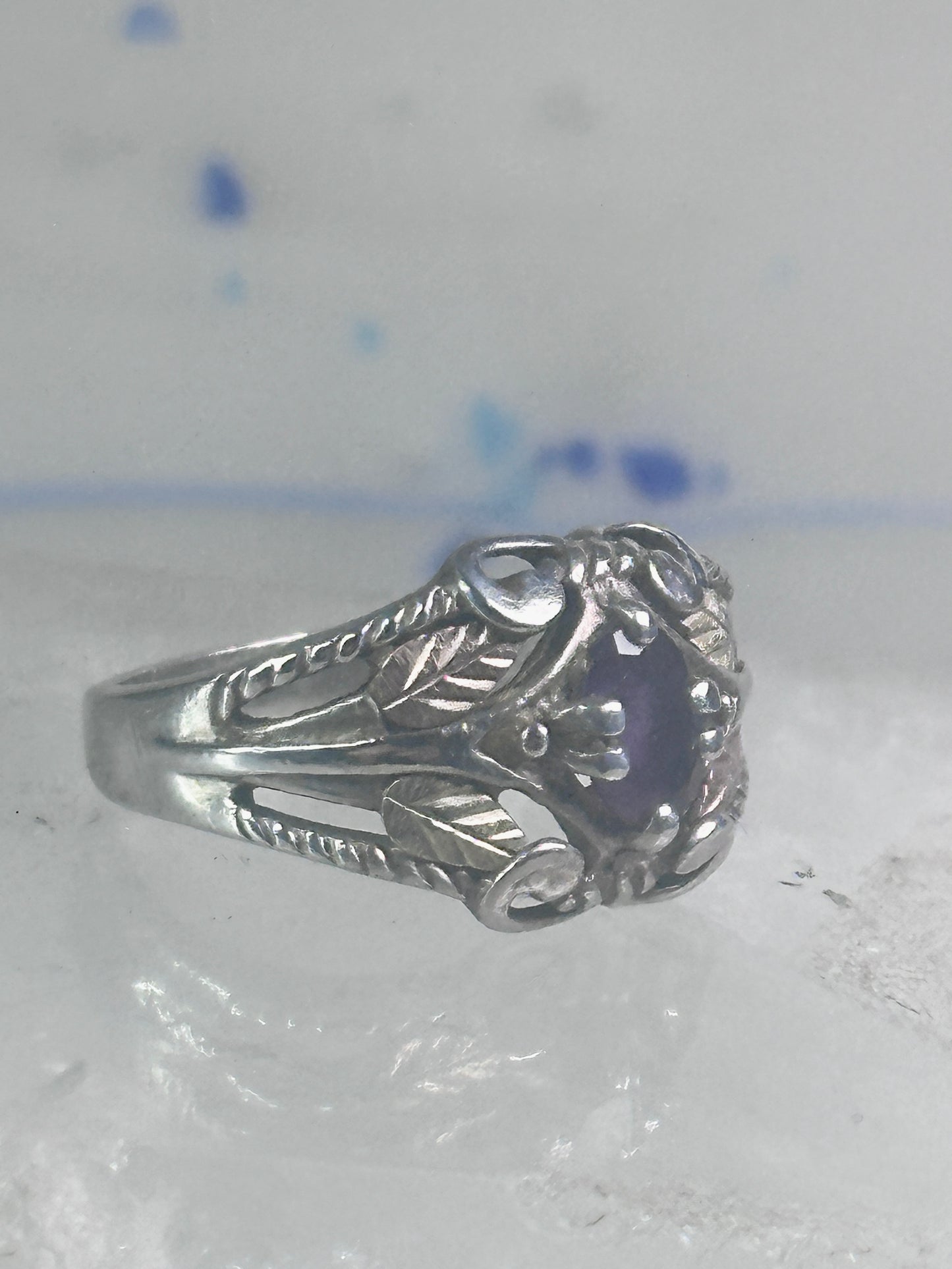 Black Hills Gold ring wedding band amethyst leaves size 8 sterling silver women