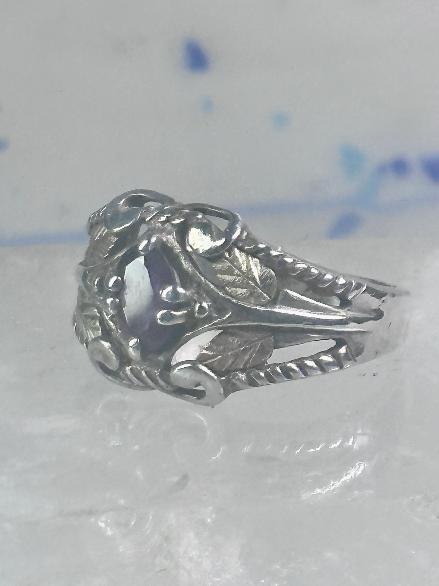 Black Hills Gold ring wedding band amethyst leaves size 8 sterling silver women