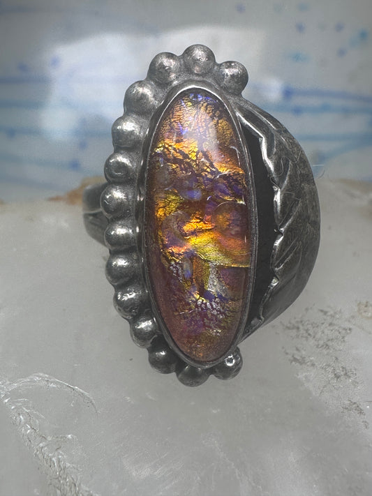 Lab opal ? Navajo leaf feather size 8 sterling silver women