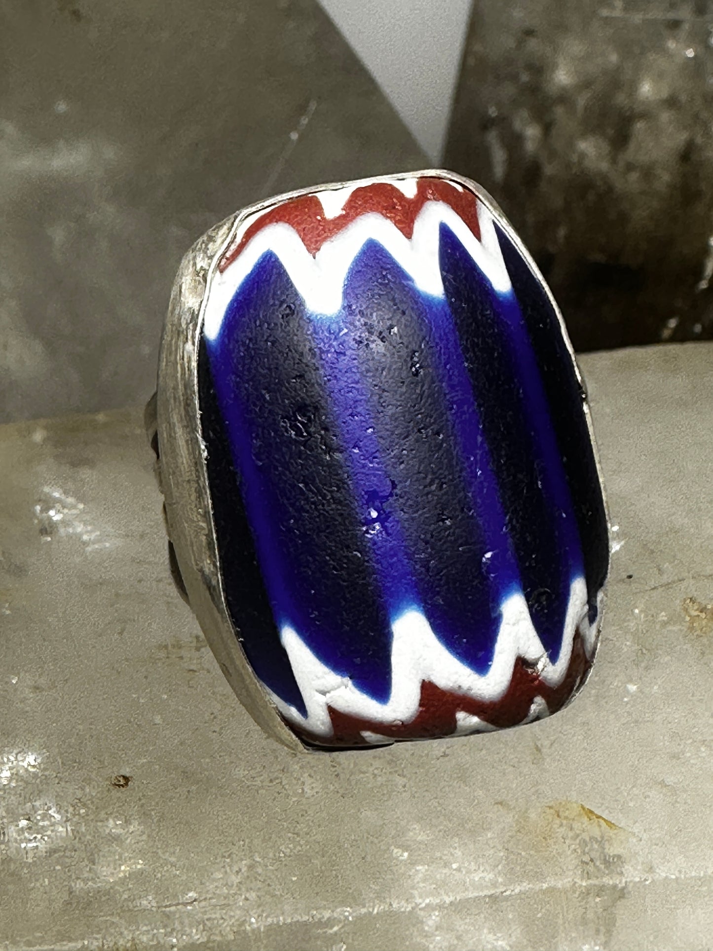 Venetian Glass African Trade Bead Ring size 8.75 sterling silver