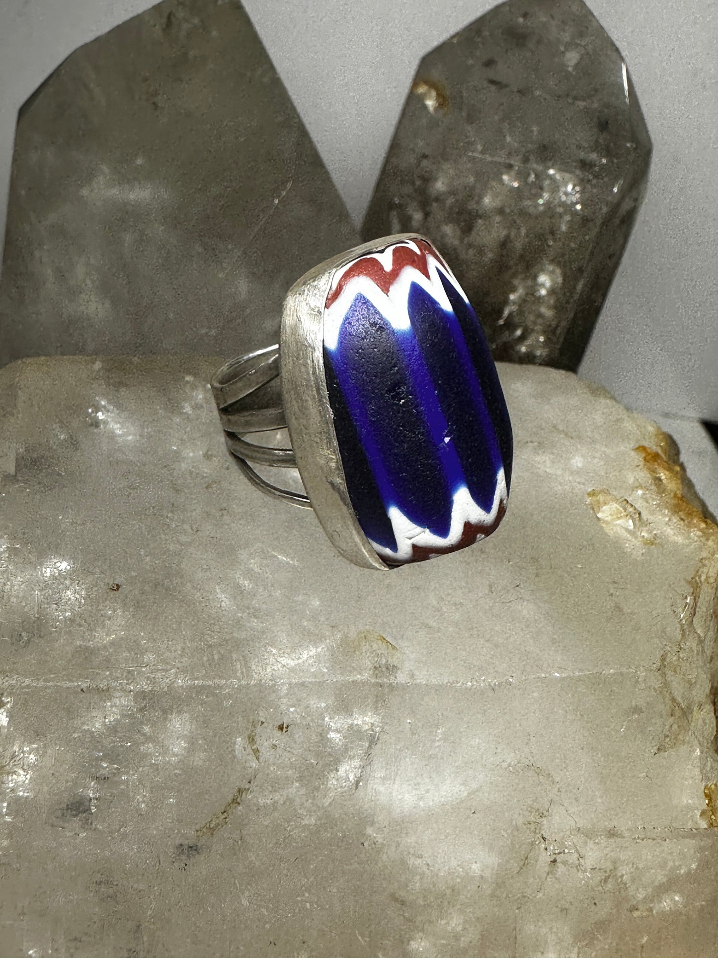 Venetian Glass African Trade Bead Ring size 8.75 sterling silver