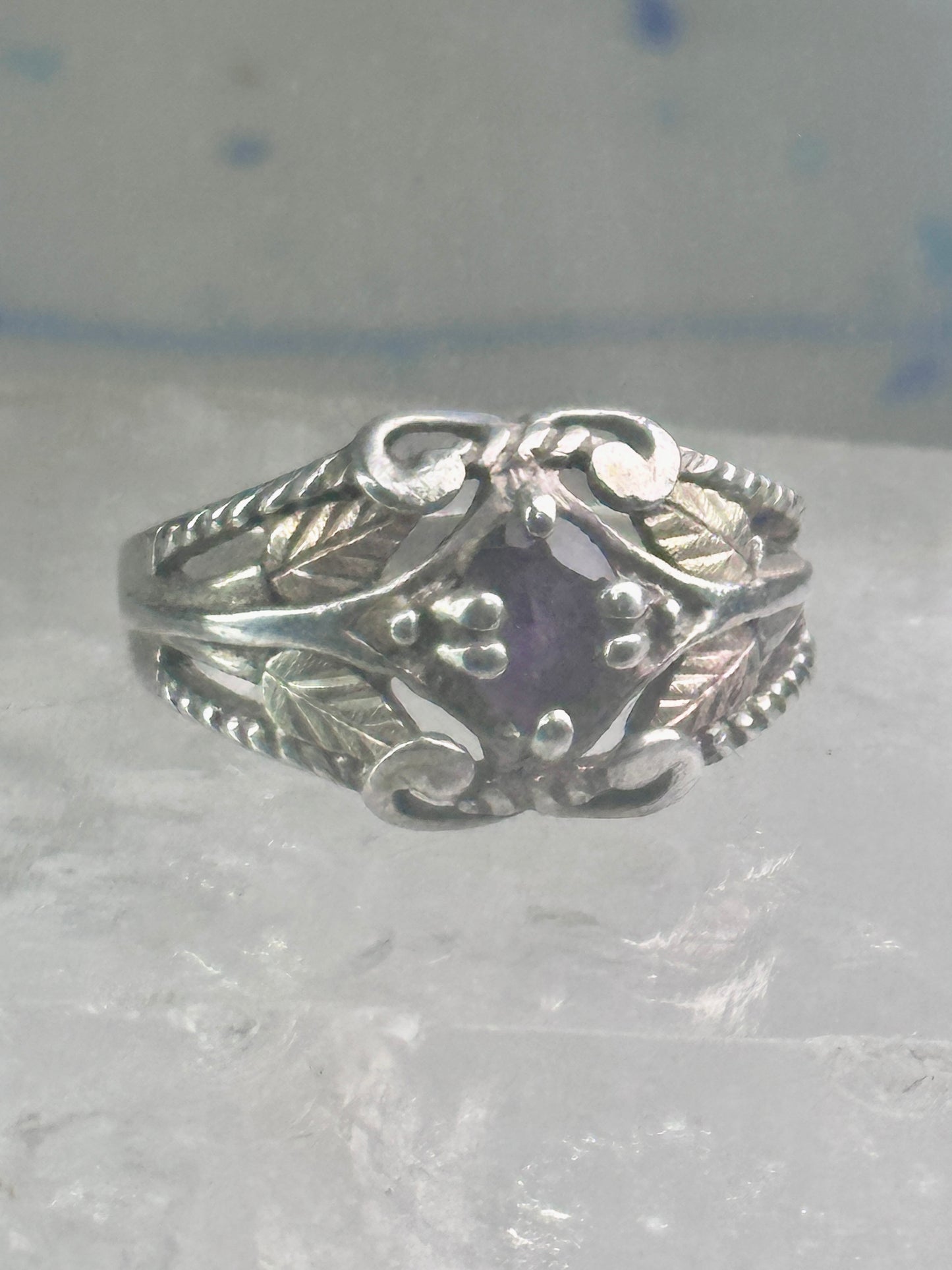 Black Hills Gold ring wedding band amethyst leaves size 8 sterling silver women