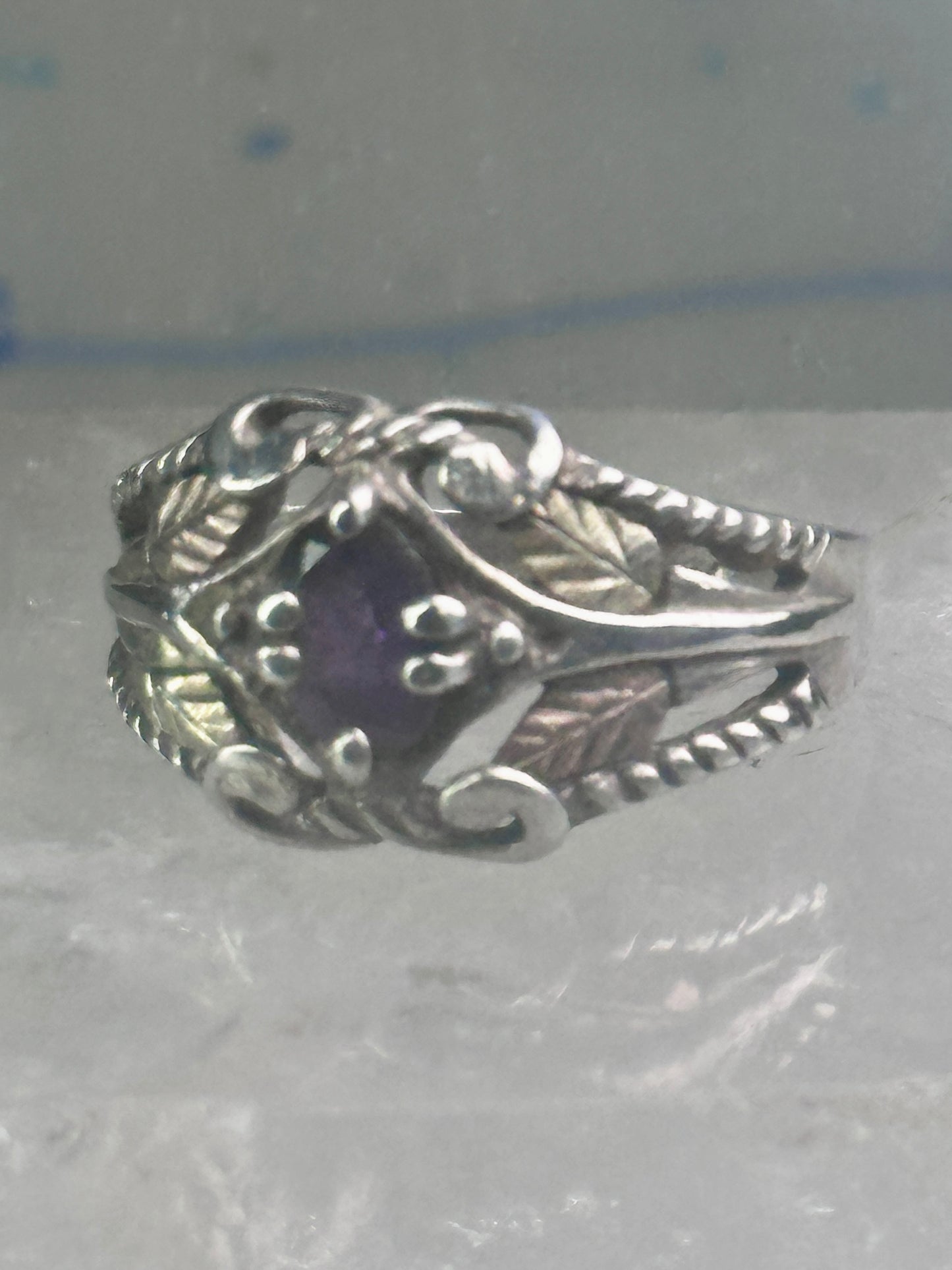 Black Hills Gold ring wedding band amethyst leaves size 8 sterling silver women