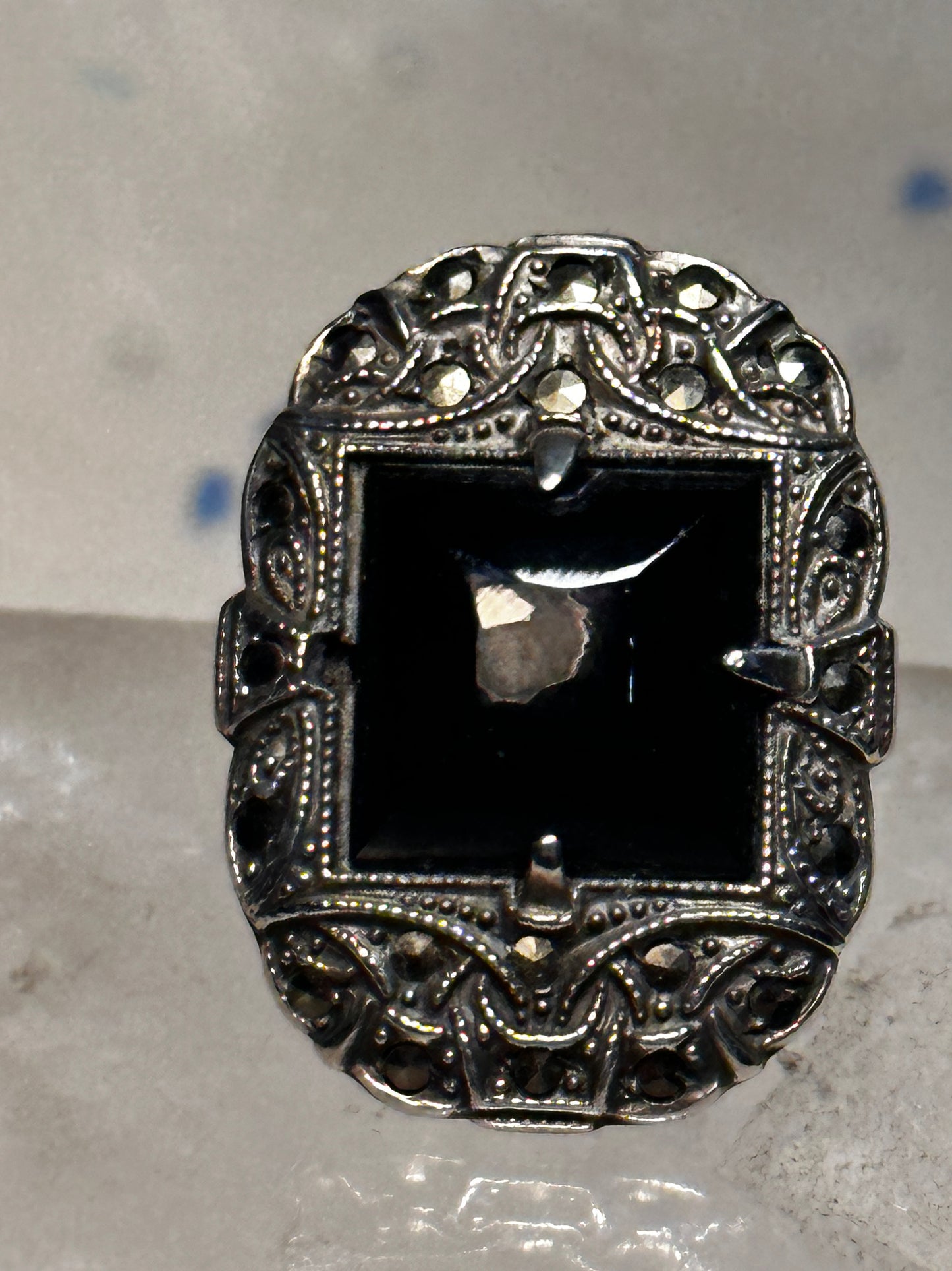 Onyx ring Art Deco size 5.75 mrcasites mourning sterling silver women