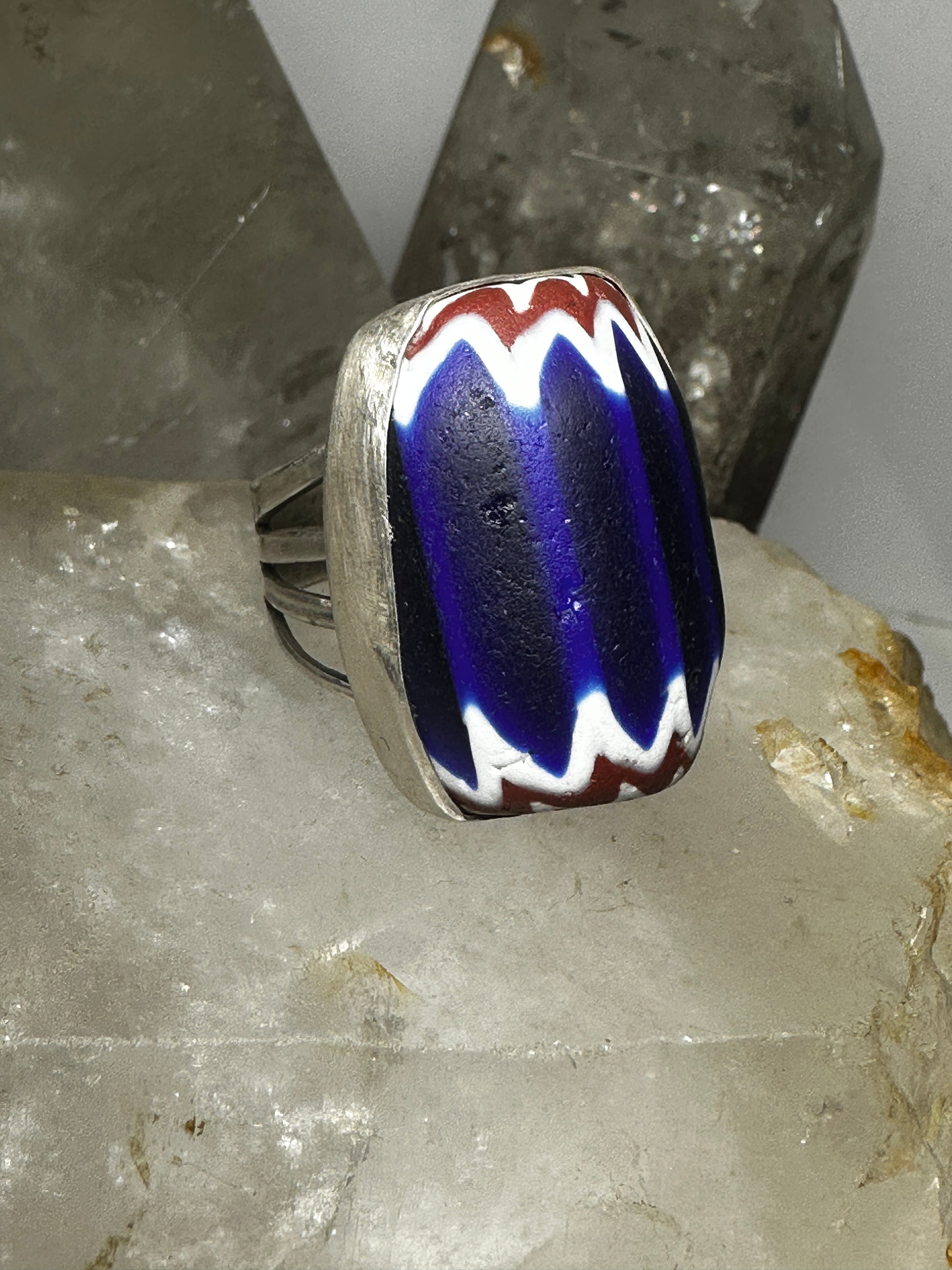Venetian Glass African Trade Bead Ring size sterling silver
