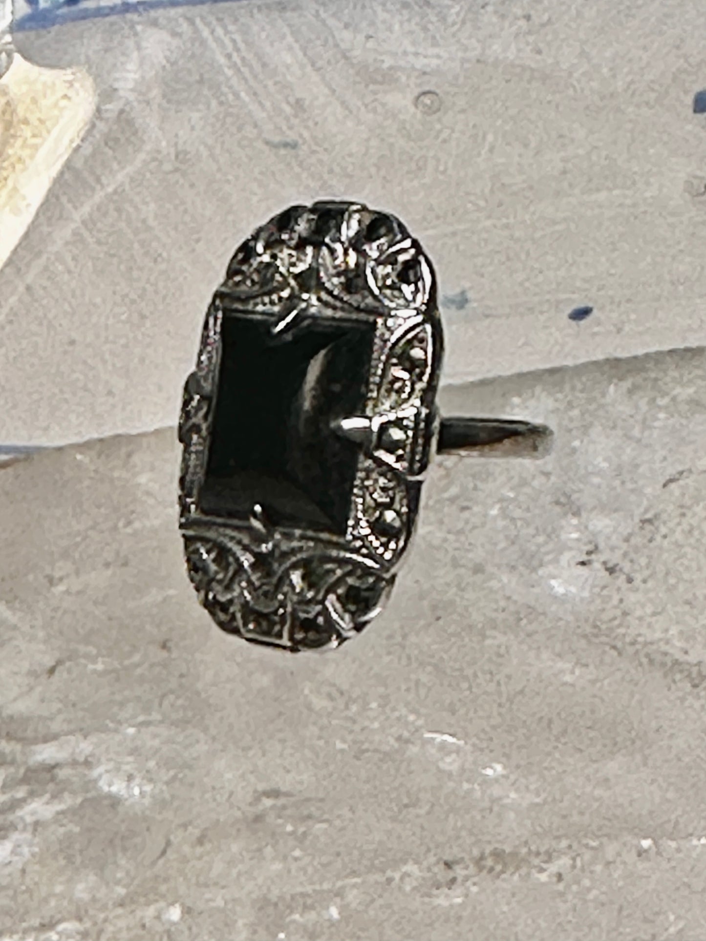 Onyx ring Art Deco size 5.75 mrcasites mourning sterling silver women