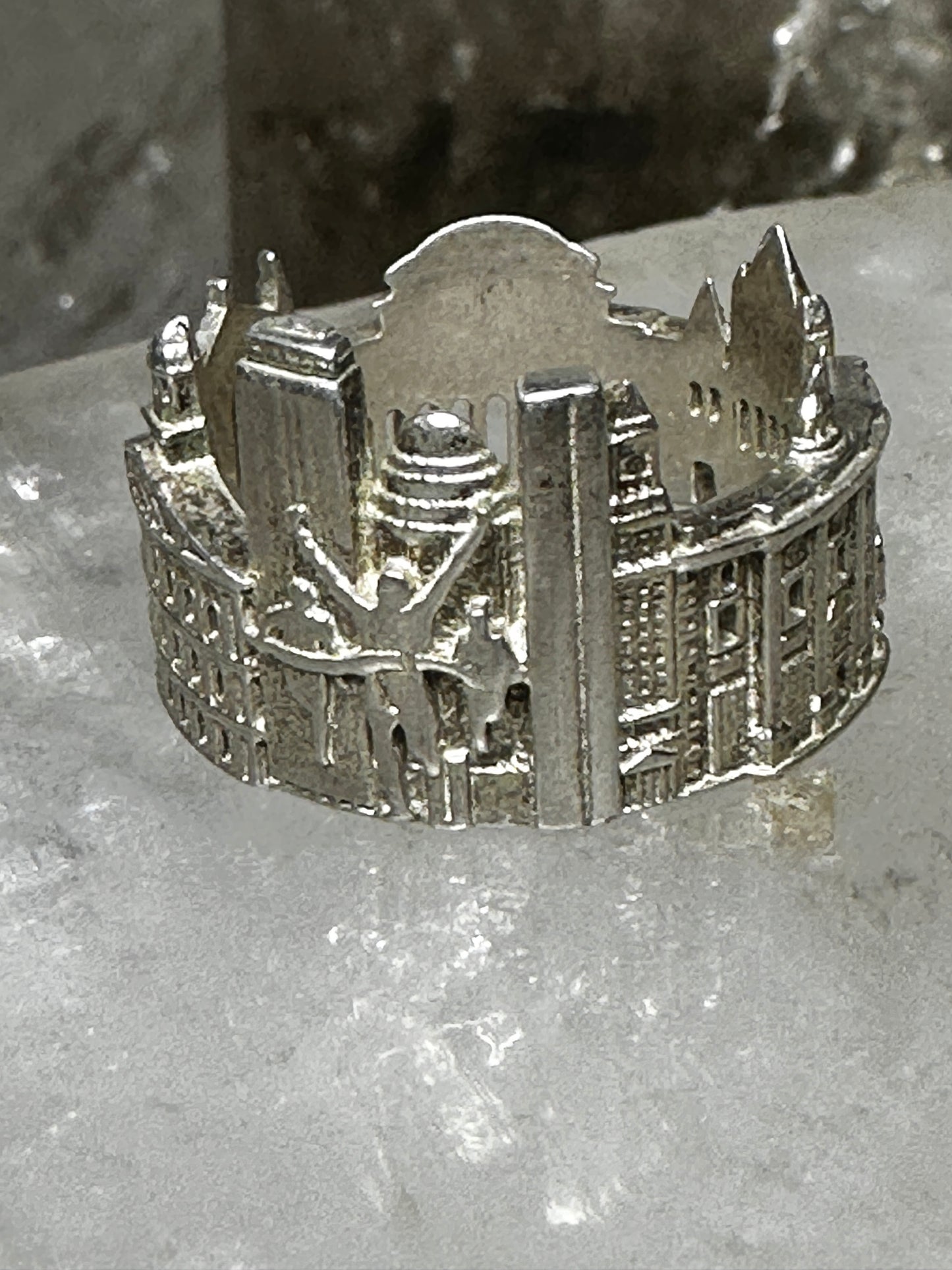 Boston City ring Boston Marathon architectural  band size 6 sterling silver women