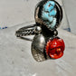 Turquoise ring coral rose Navajo leaves size 6.75 sterling silver women