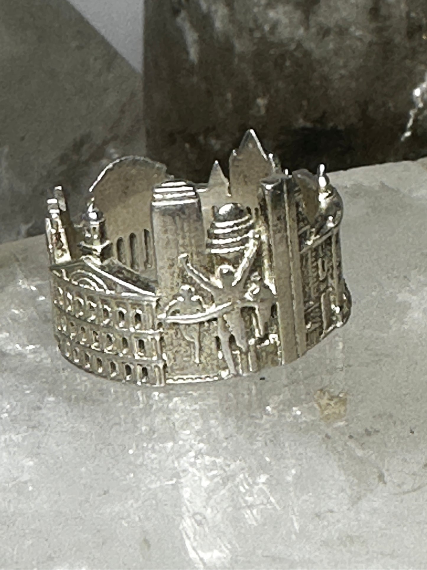 Boston City ring Boston Marathon architectural  band size 6 sterling silver women