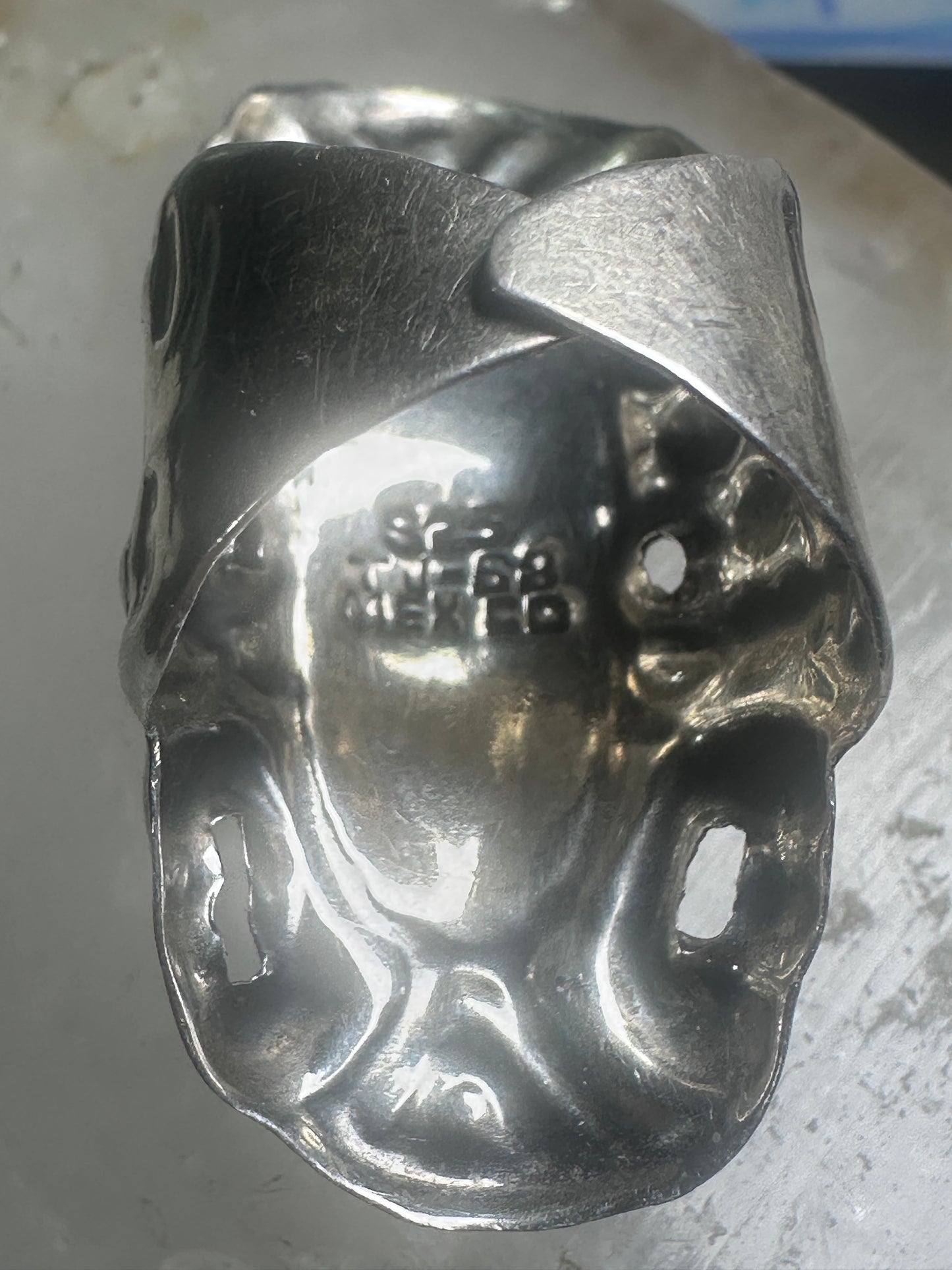 Poison ring long Tiger Eye Taxco Mexico size 7 adj sterling silver women