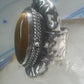 Poison ring long Tiger Eye Taxco Mexico size 7 adj sterling silver women