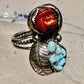 Turquoise ring coral rose Navajo leaves size 6.75 sterling silver women