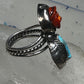 Turquoise ring coral rose Navajo leaves size 6.75 sterling silver women