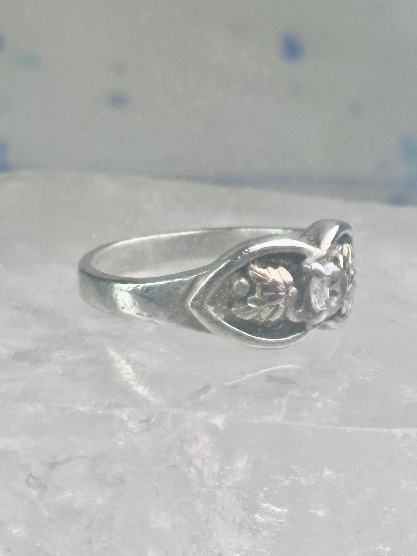 Black Hills Gold ring CZ band leaves size 6.5 sterling silver women