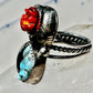 Turquoise ring coral rose Navajo leaves size 6.75 sterling silver women