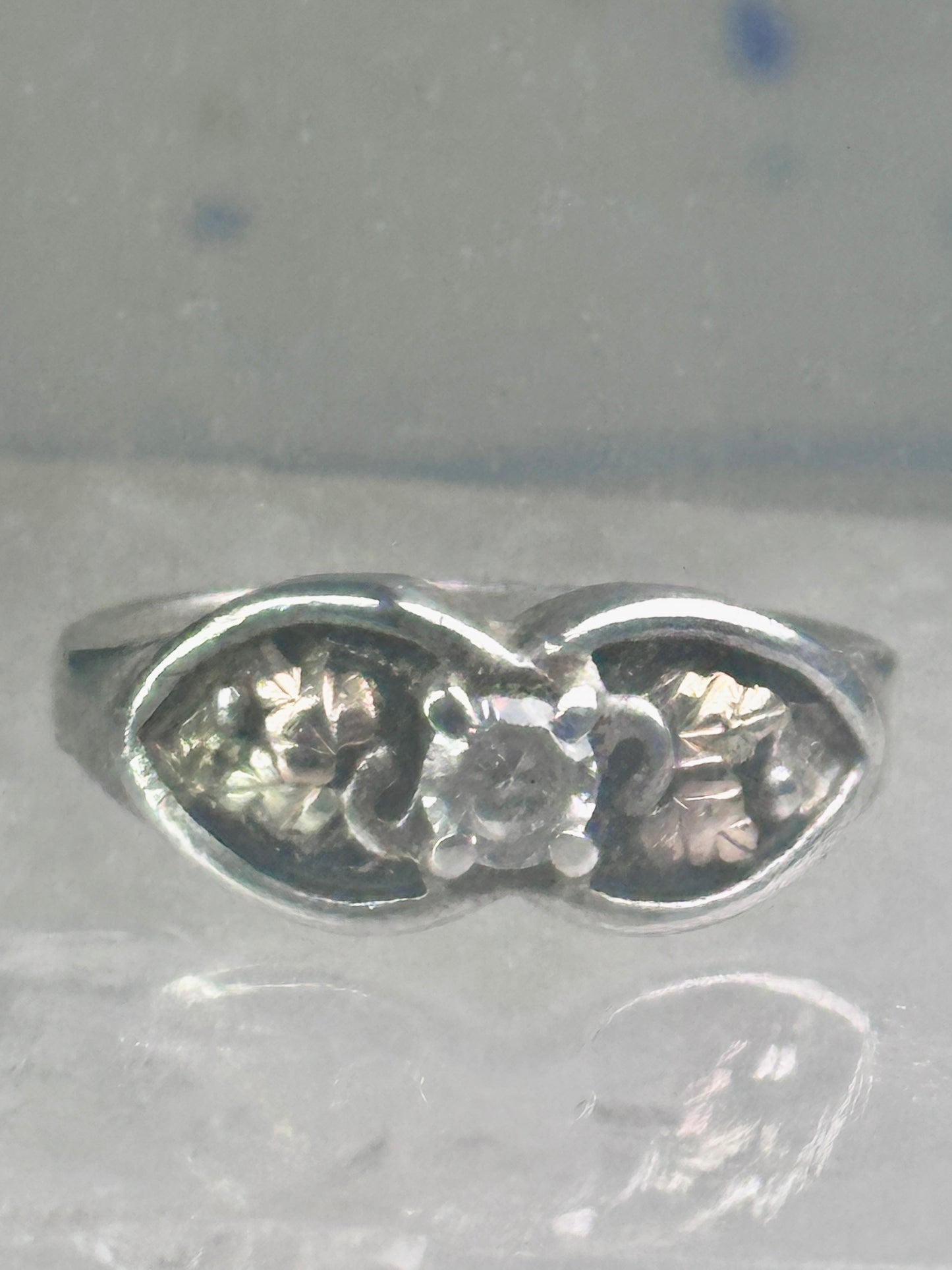 Black Hills Gold ring CZ band leaves size 6.5 sterling silver women