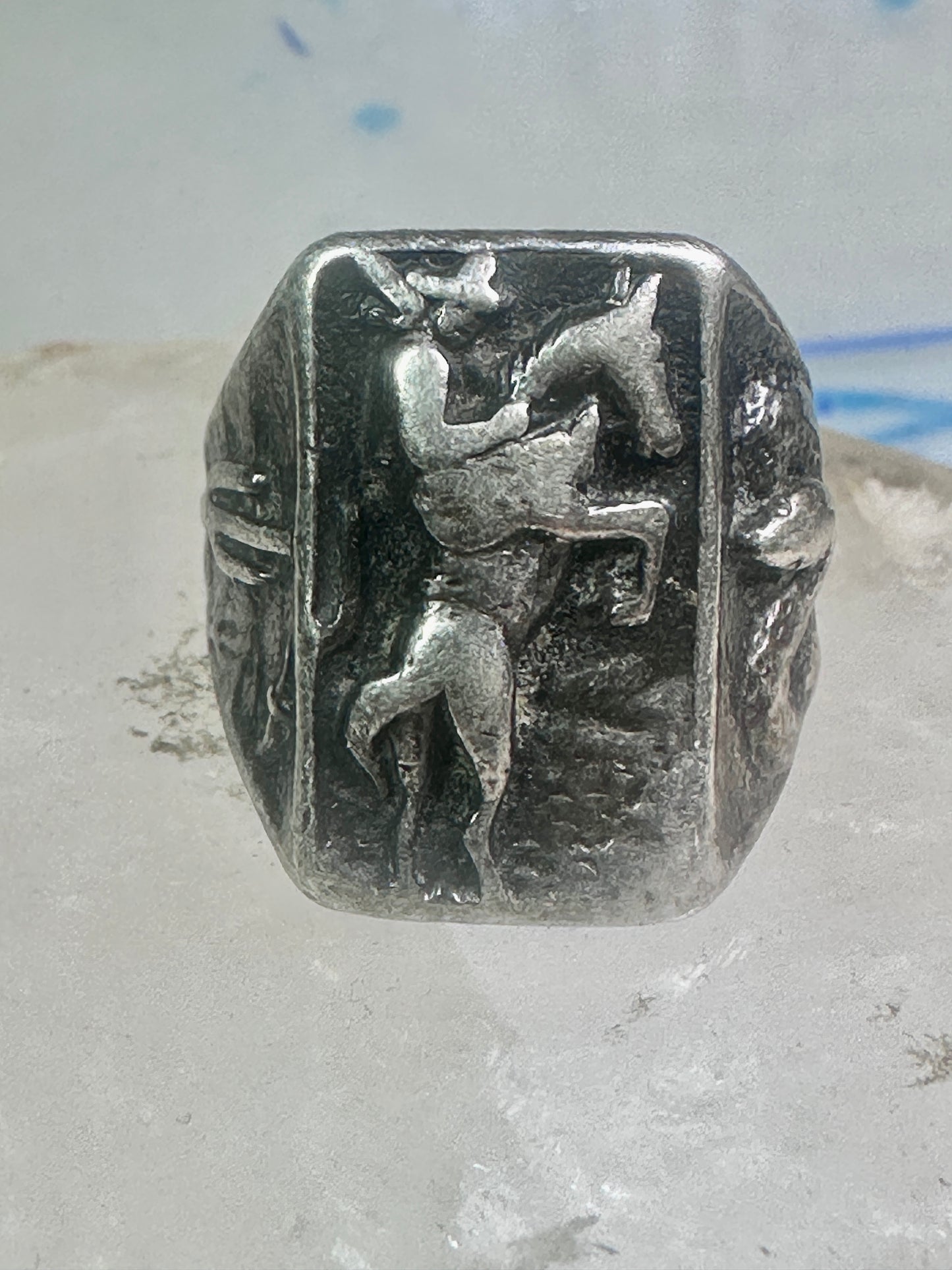 Bucking Bronco ring Horse Cowboy cactus snake southwest size 8.50 sterling silver