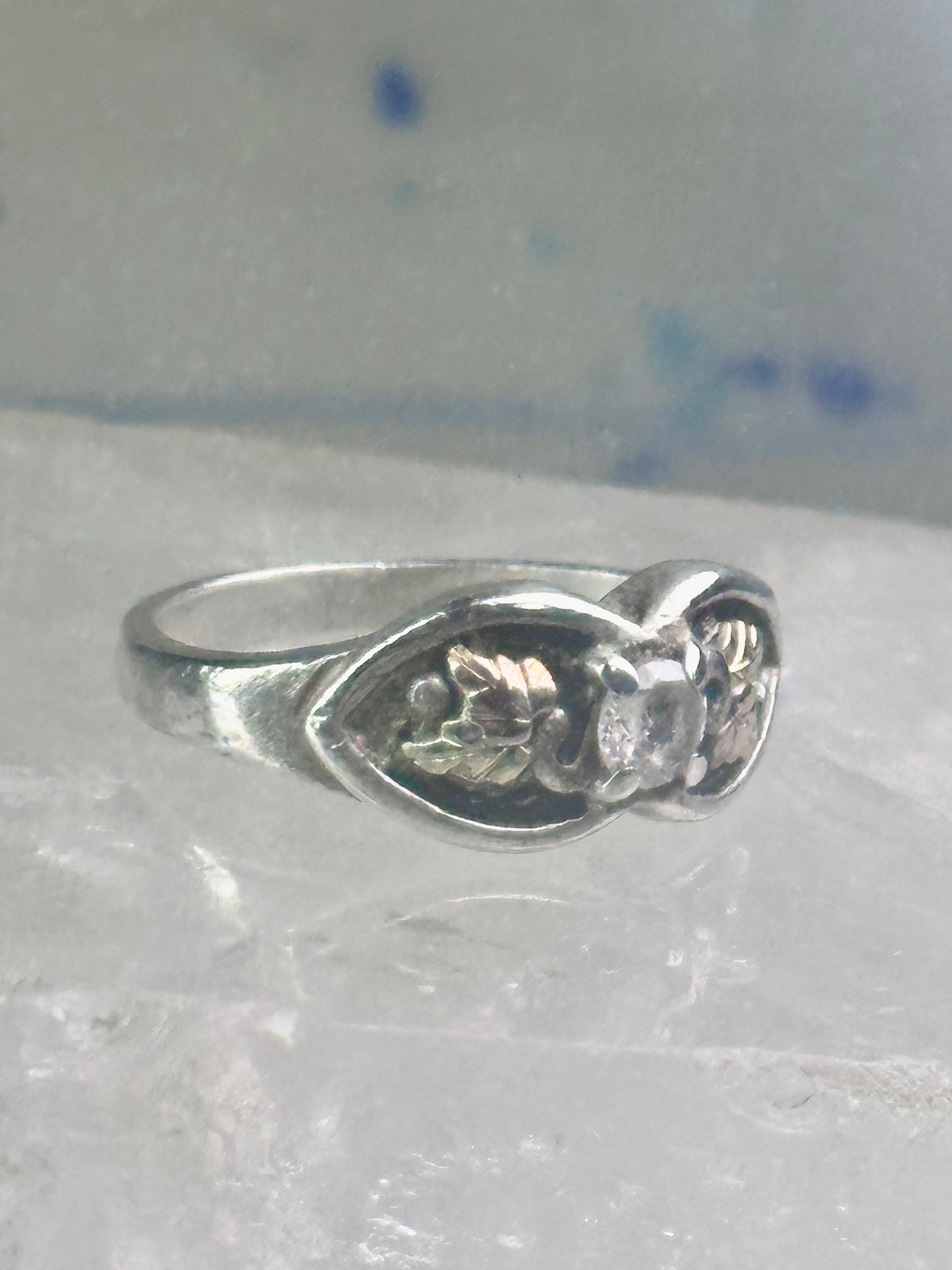 Black Hills Gold ring CZ band leaves size 6.5 sterling silver women