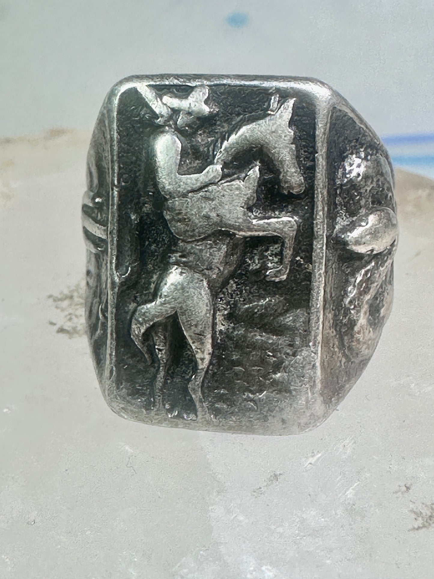 Bucking Bronco ring Horse Cowboy cactus snake southwest size 8.50 sterling silver