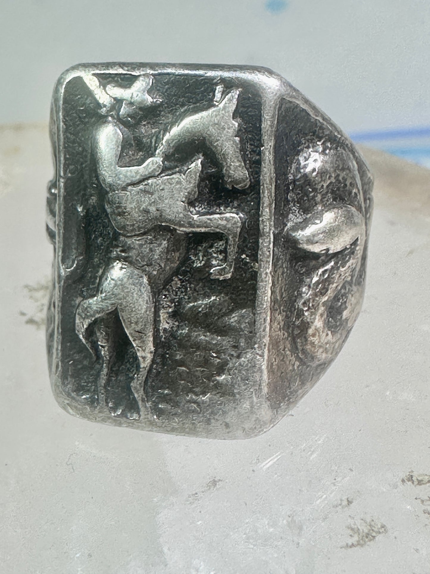Bucking Bronco ring Horse Cowboy cactus snake southwest size 8.50 sterling silver