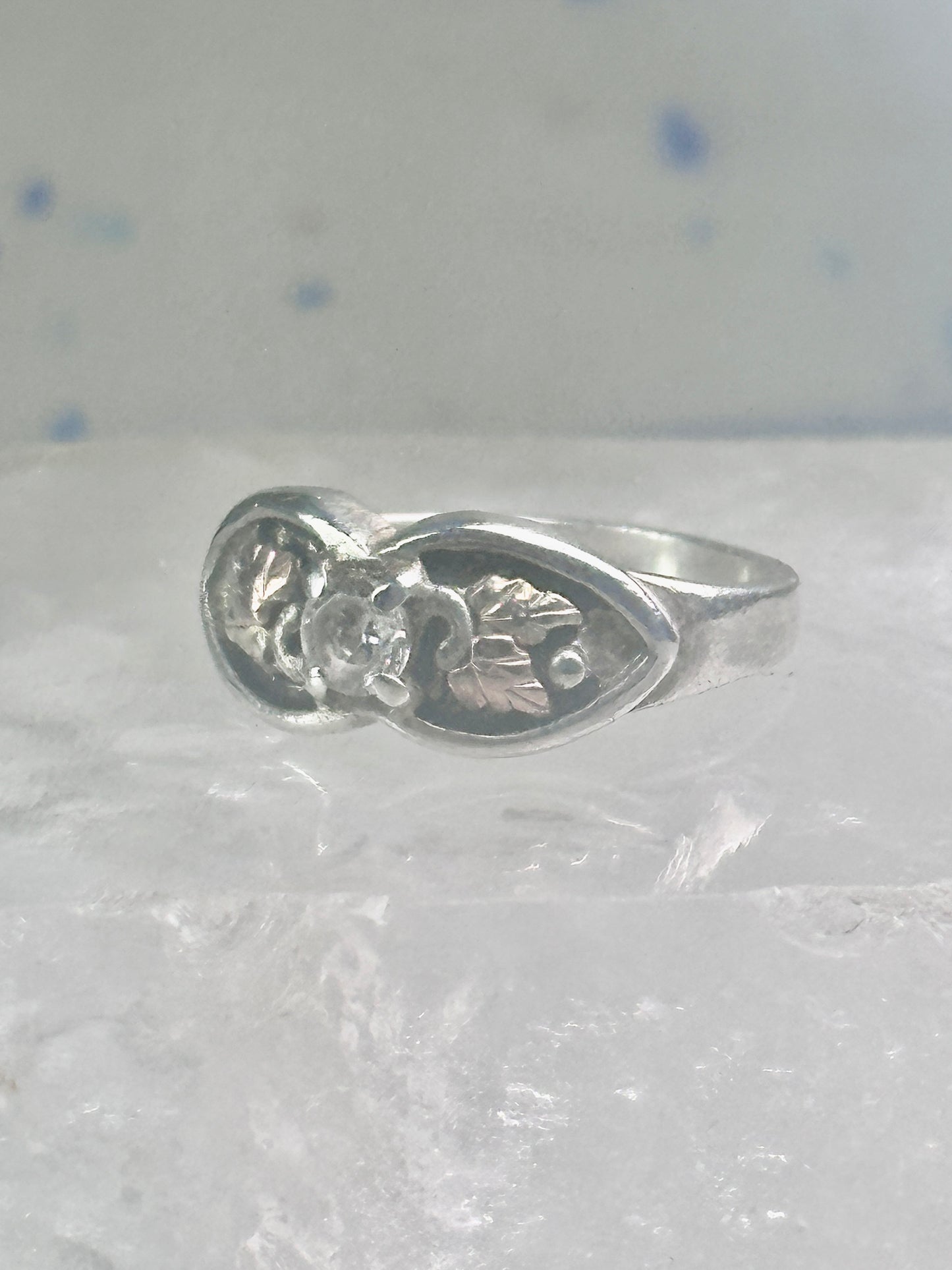 Black Hills Gold ring CZ band leaves size 6.5 sterling silver women