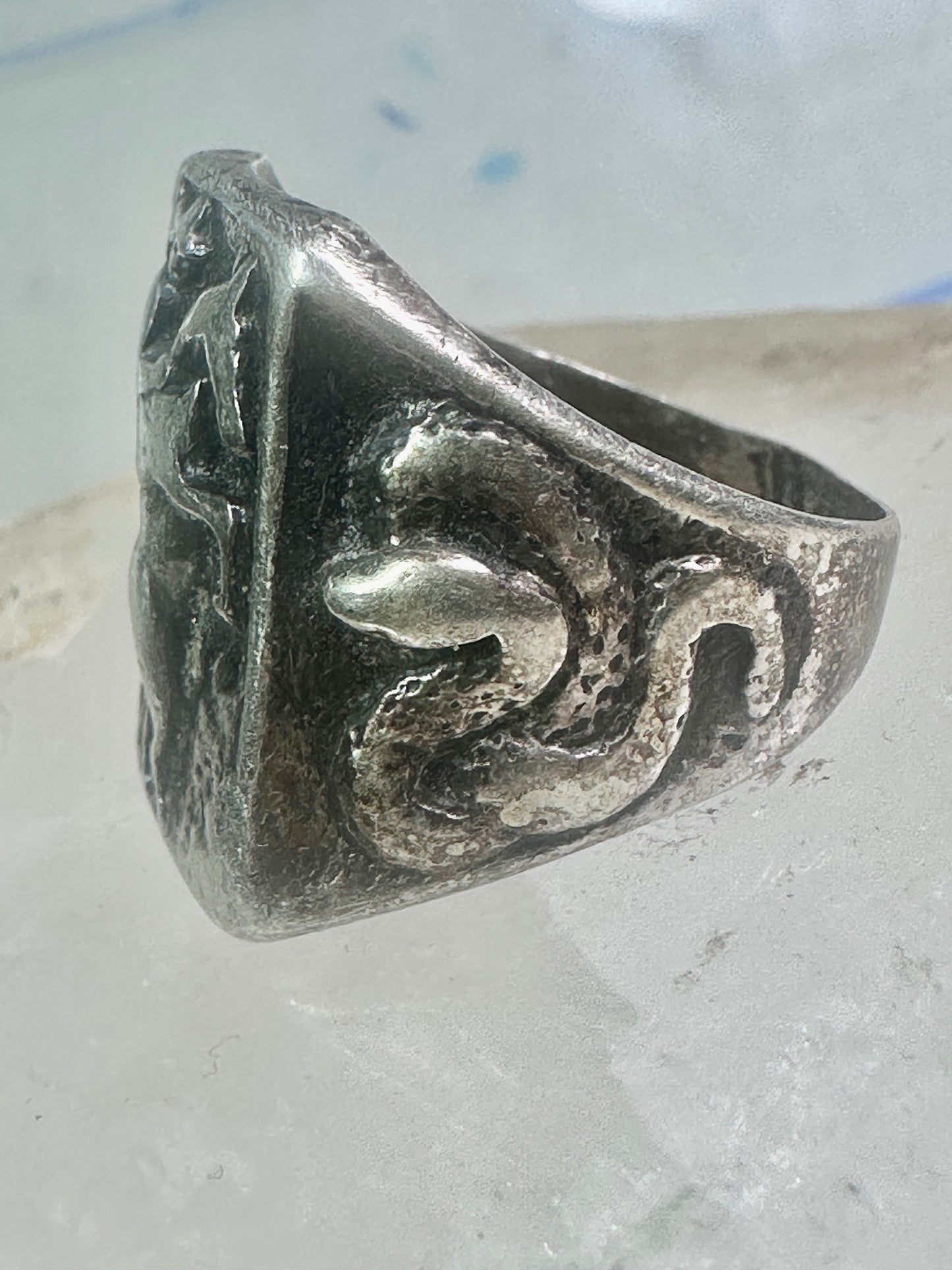 Bucking Bronco ring Horse Cowboy cactus snake southwest size 8.50 sterling silver