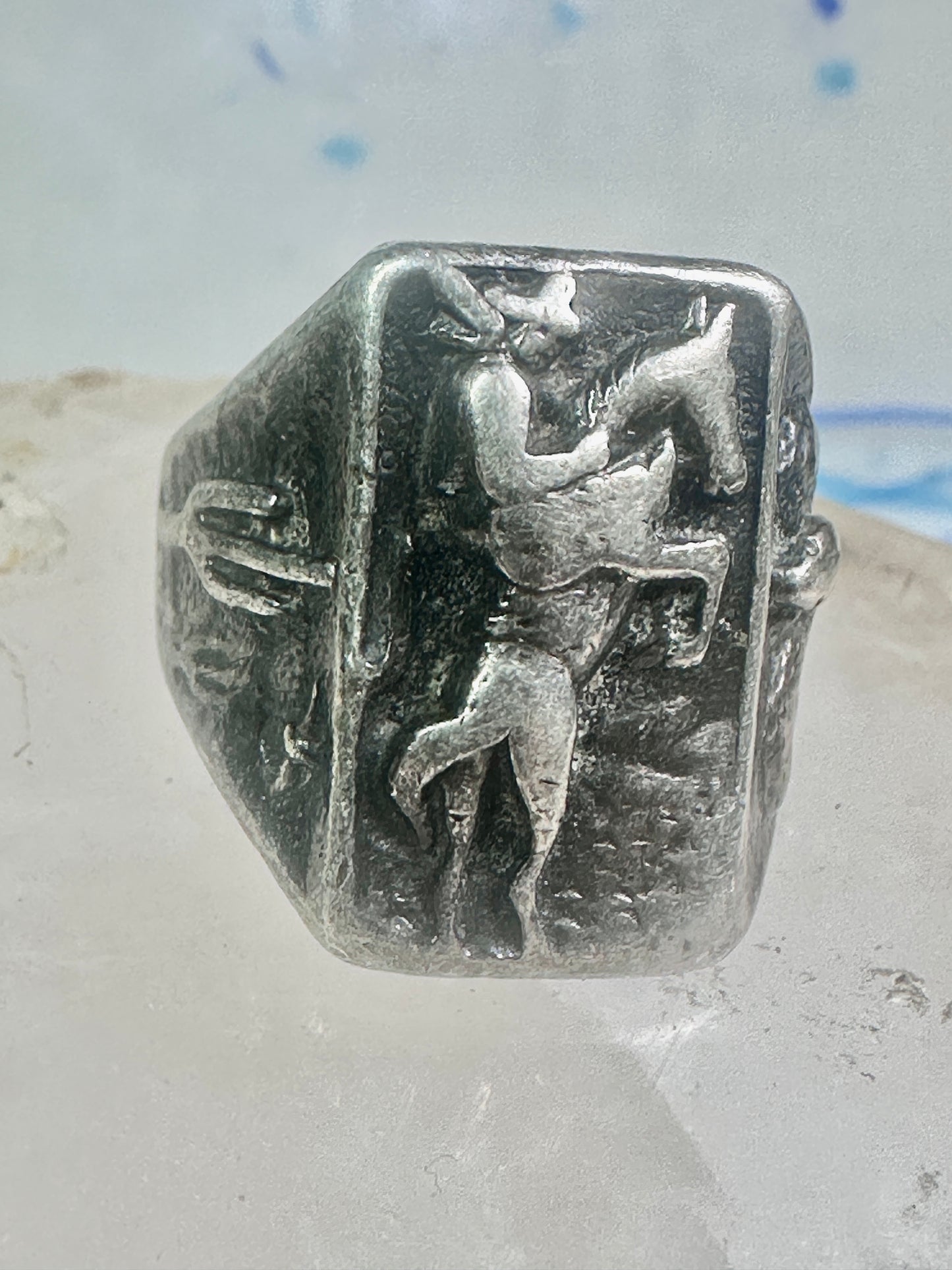 Bucking Bronco ring Horse Cowboy cactus snake southwest size 8.50 sterling silver