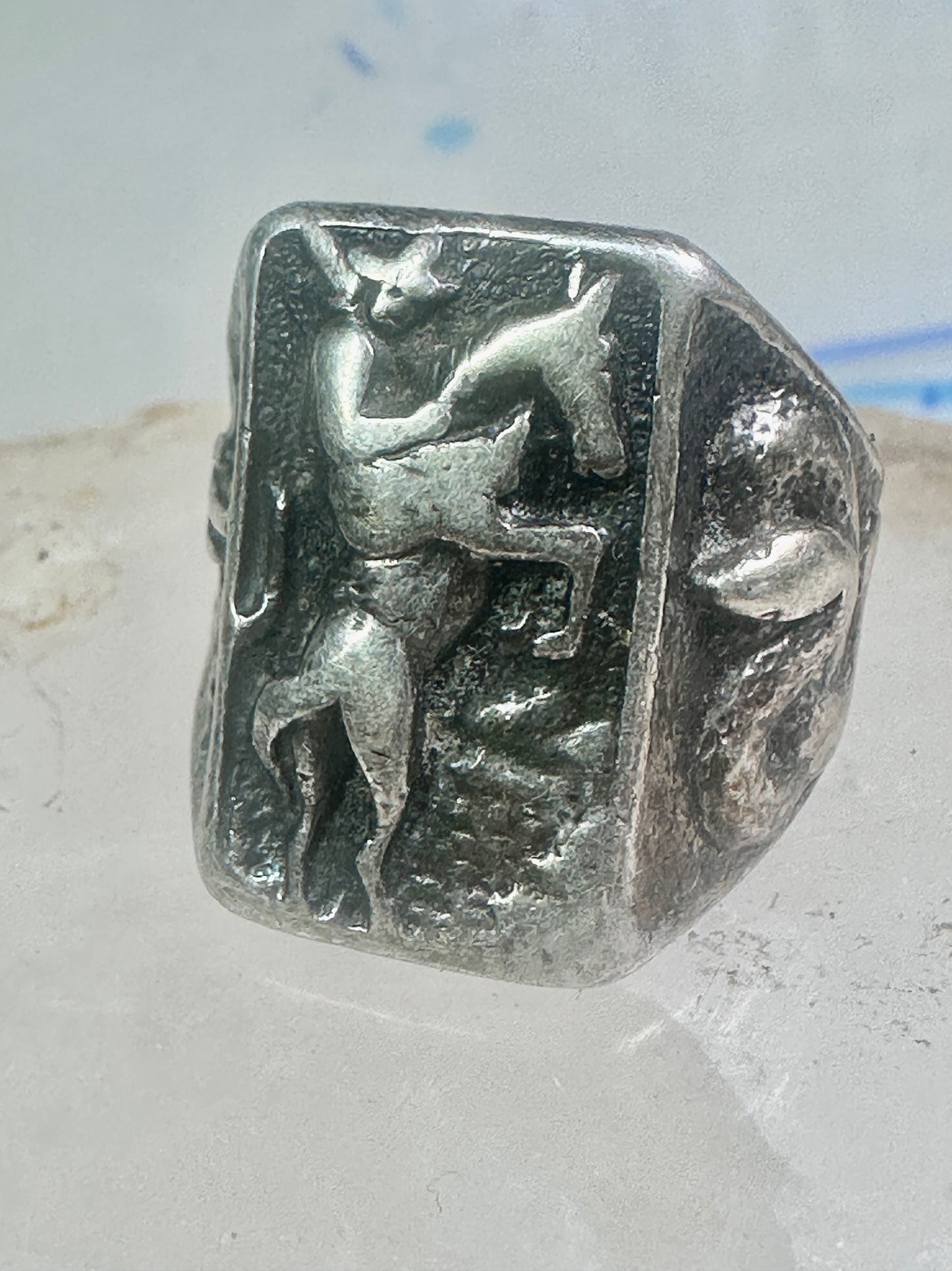 Bucking Bronco ring Horse Cowboy cactus snake southwest size 8.50 sterling silver