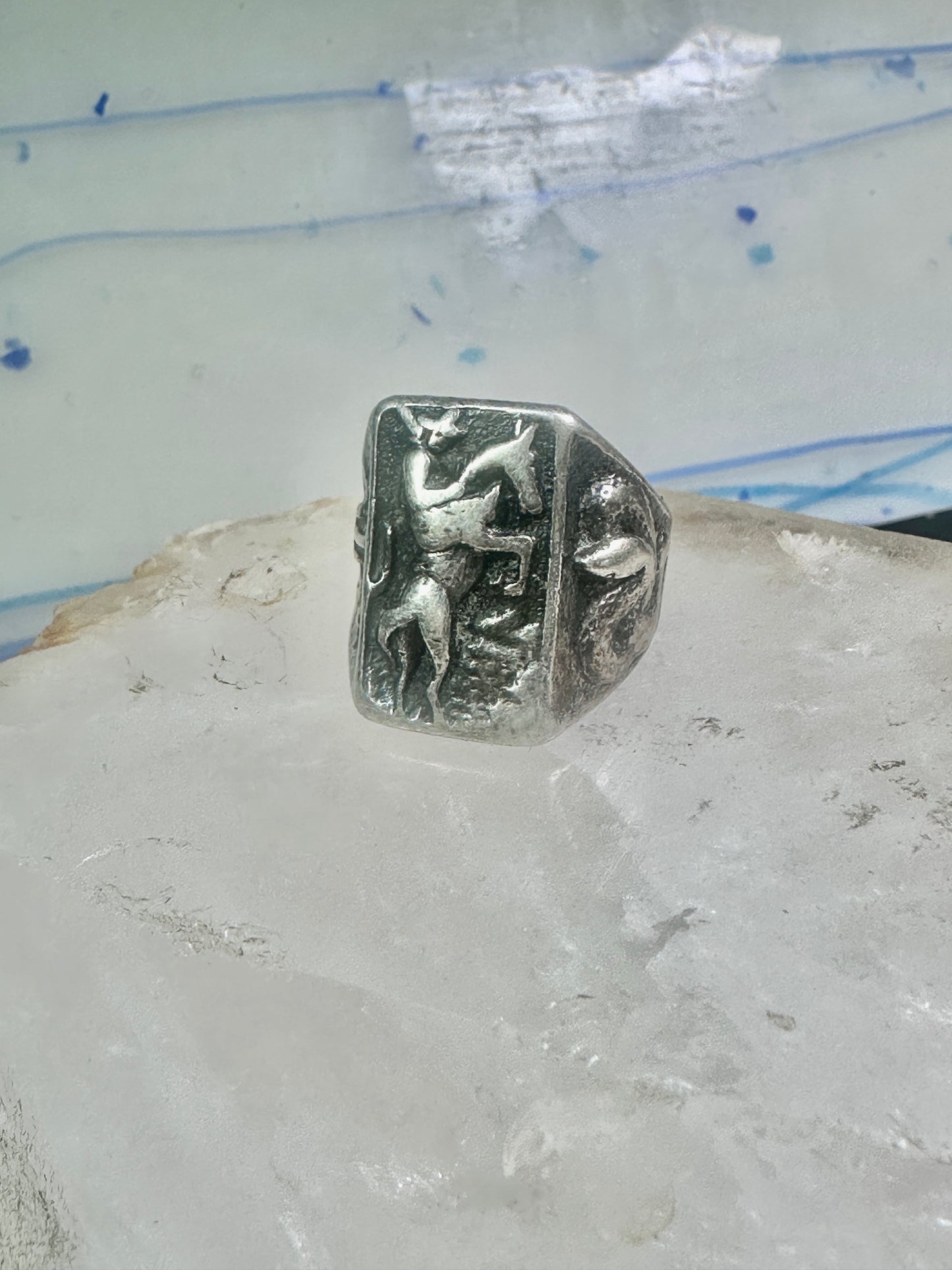Bucking Bronco ring Horse Cowboy cactus snake southwest size 8.50 sterling silver