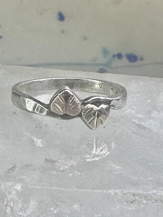 Black Hills Gold ring heart stacker band leaves size 6.75 sterling silver women