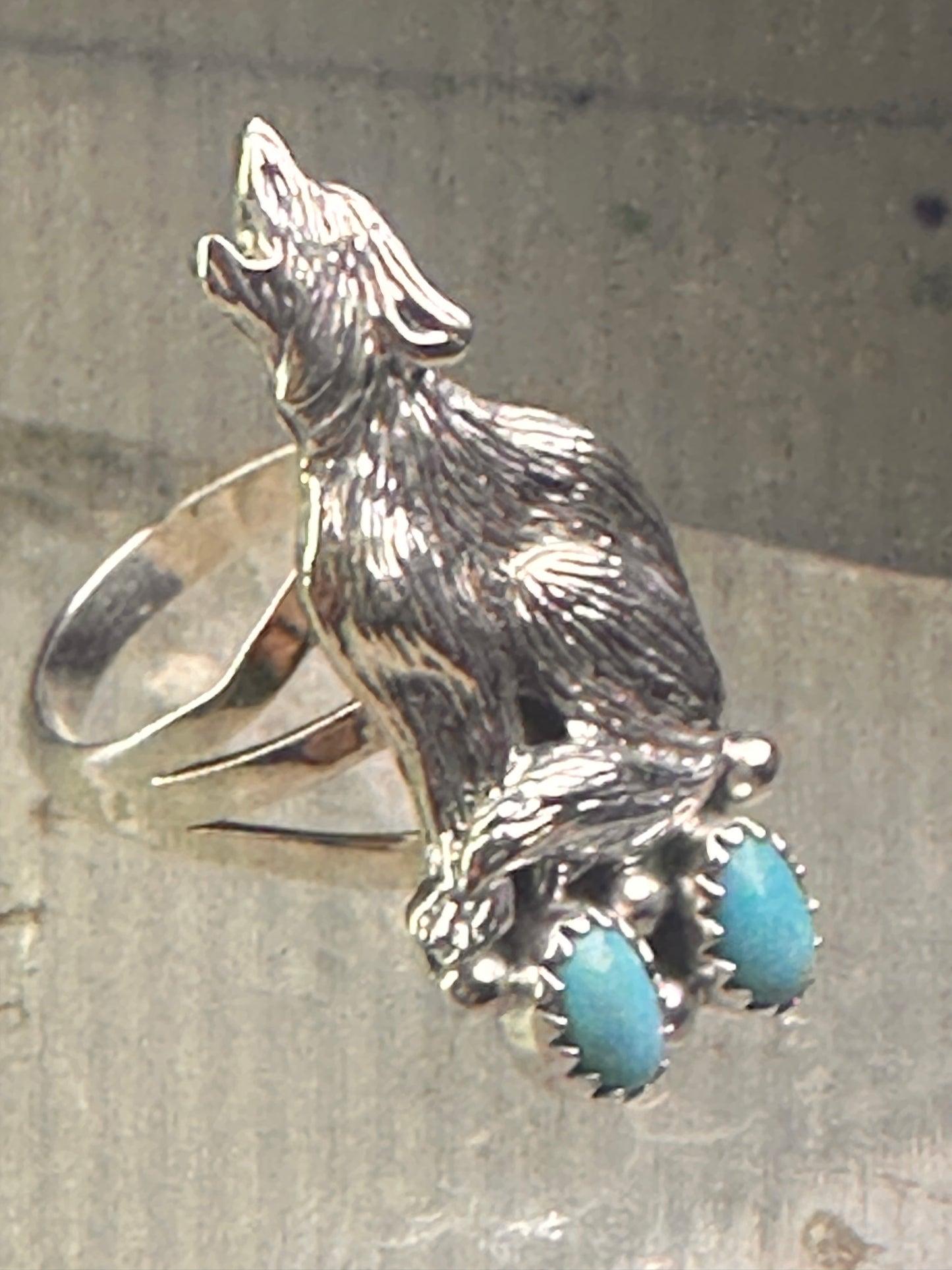 Navajo wolf Ring turquoise band size 8 sterling silver men women